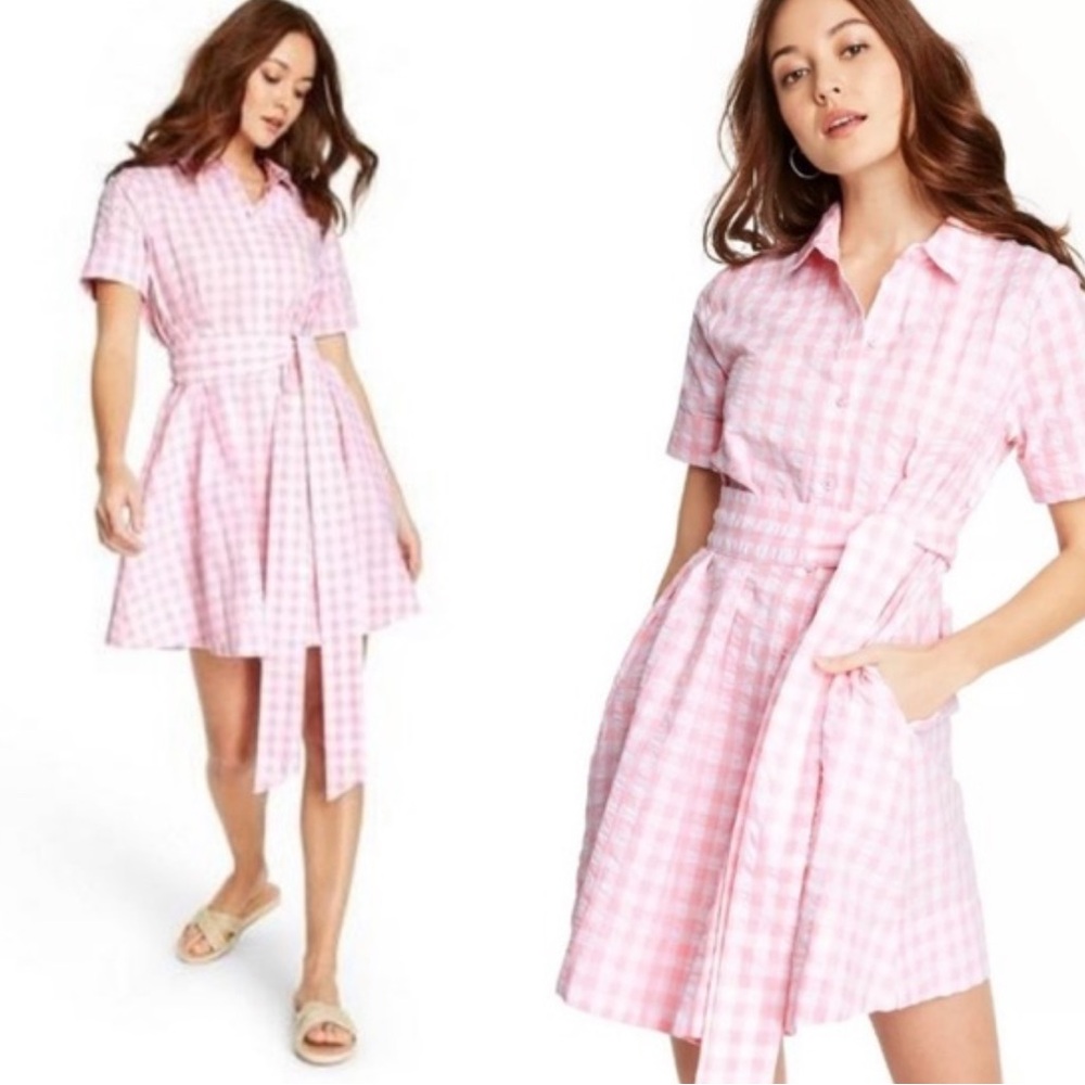 Lisa Marie Fernandez x Target Pink Gingham‎ Dress Button Front Tie Waist Size XL